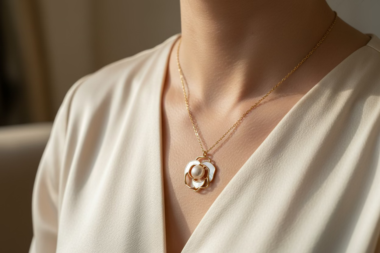 Alma Classic Pearl Pendant Necklace | Gold Plated Sterling Silver 925