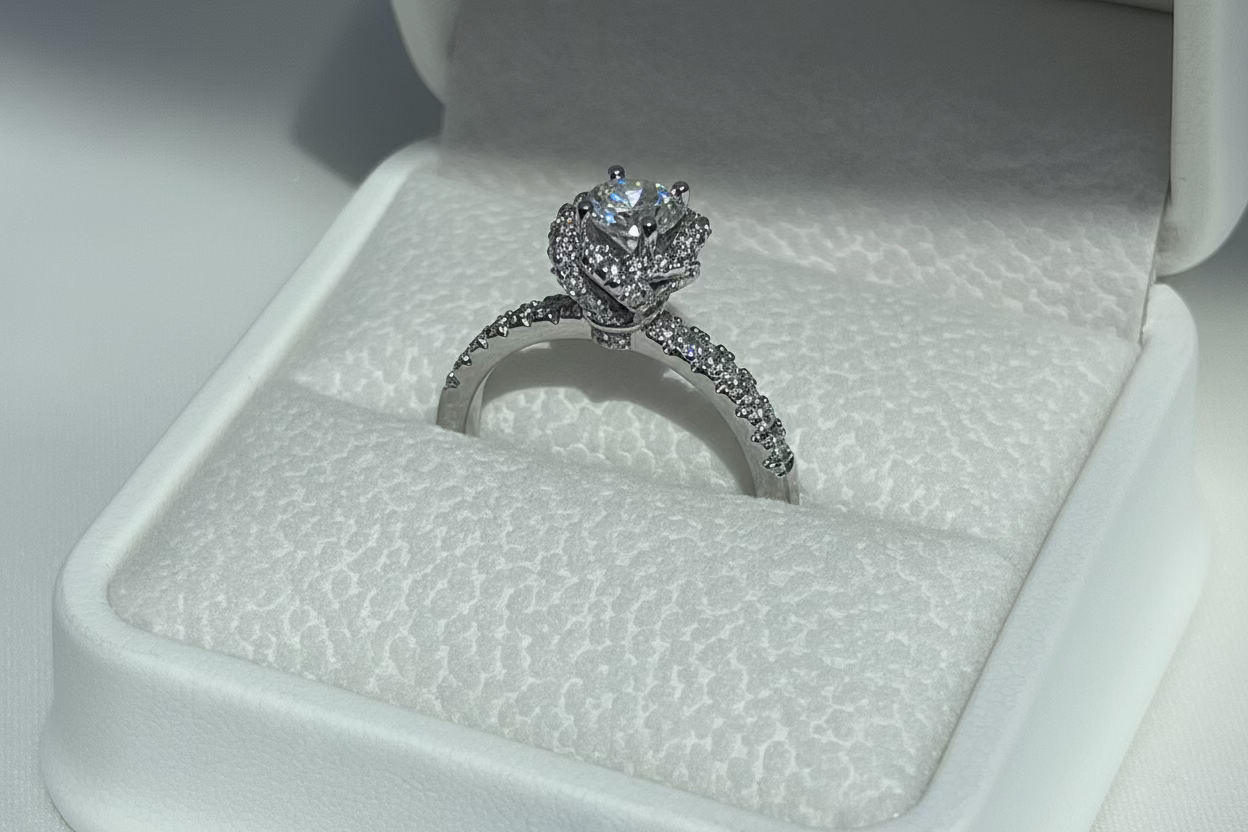 Arielle Moissanite Diamond Engagement Ring | 925 Sterling Silver Halo Design