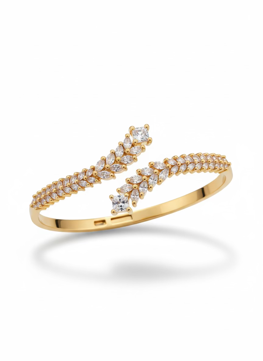 Aveline Zircon-Studded Gold Bangle Gold Bangle | Premium