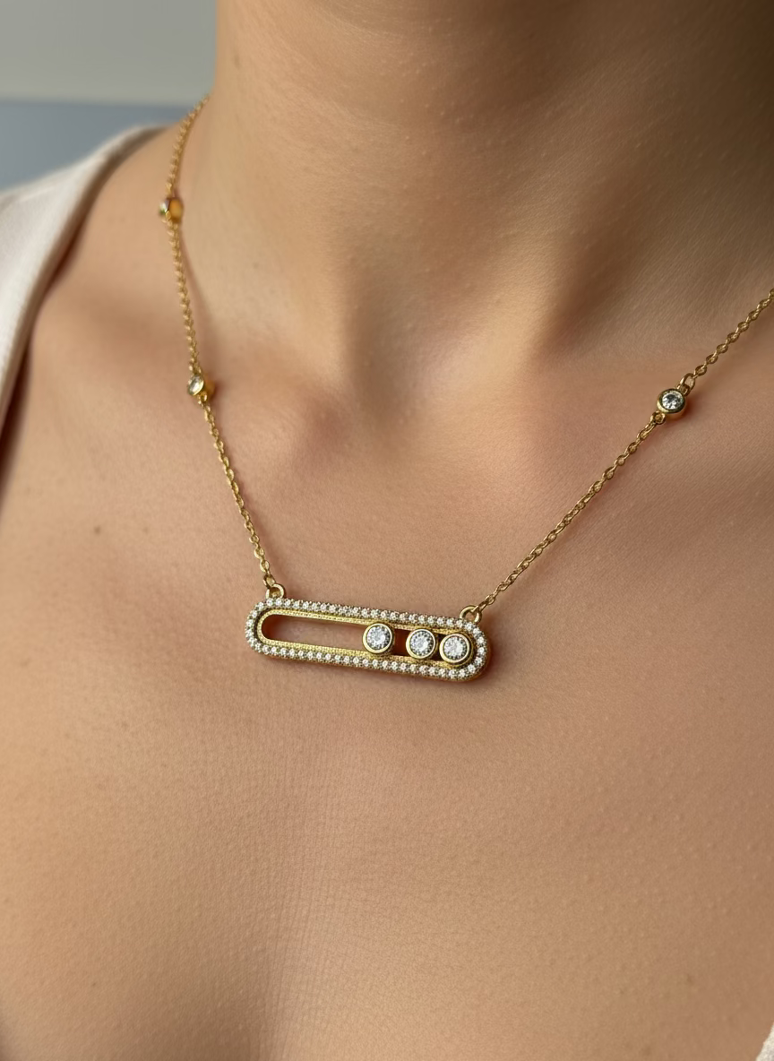 Belle Trio Slide Zircon Necklace | Sculpted Elegant Style