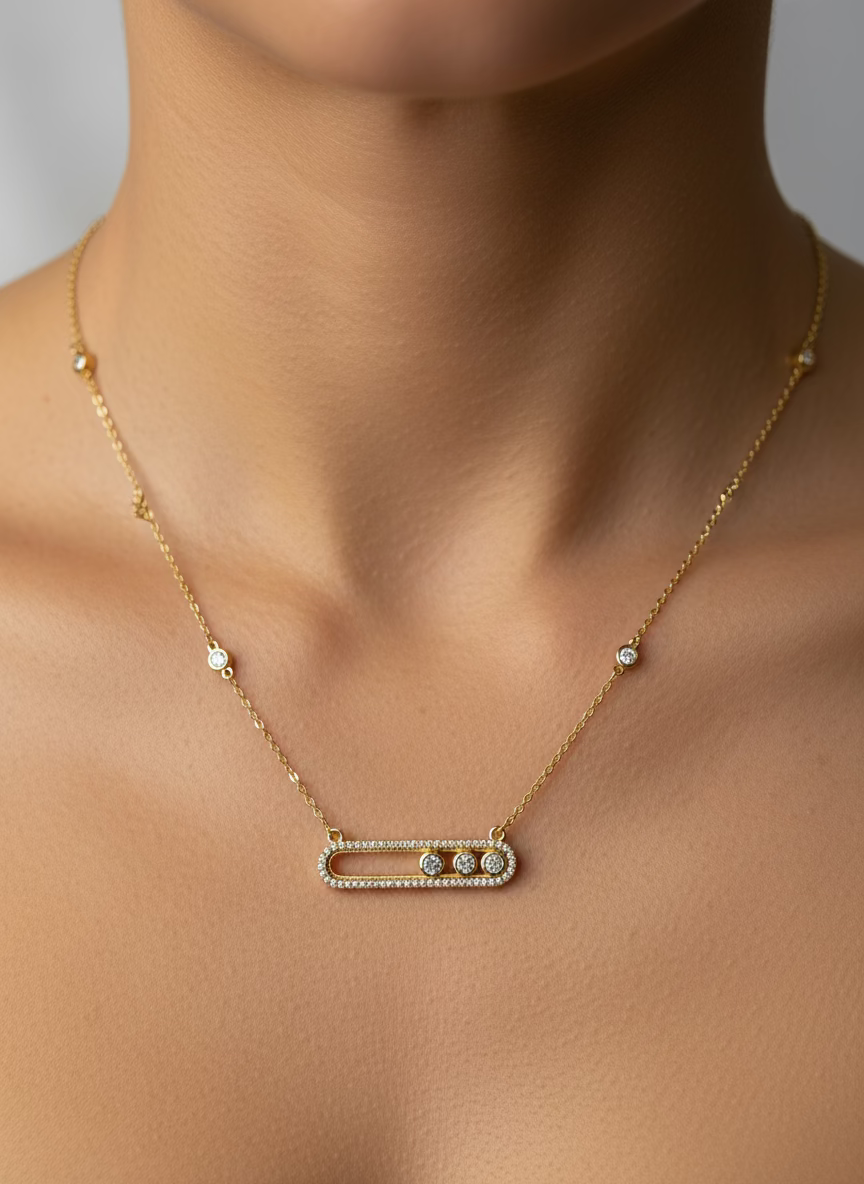 Belle Trio Slide Zircon Necklace | Sculpted Elegant Style