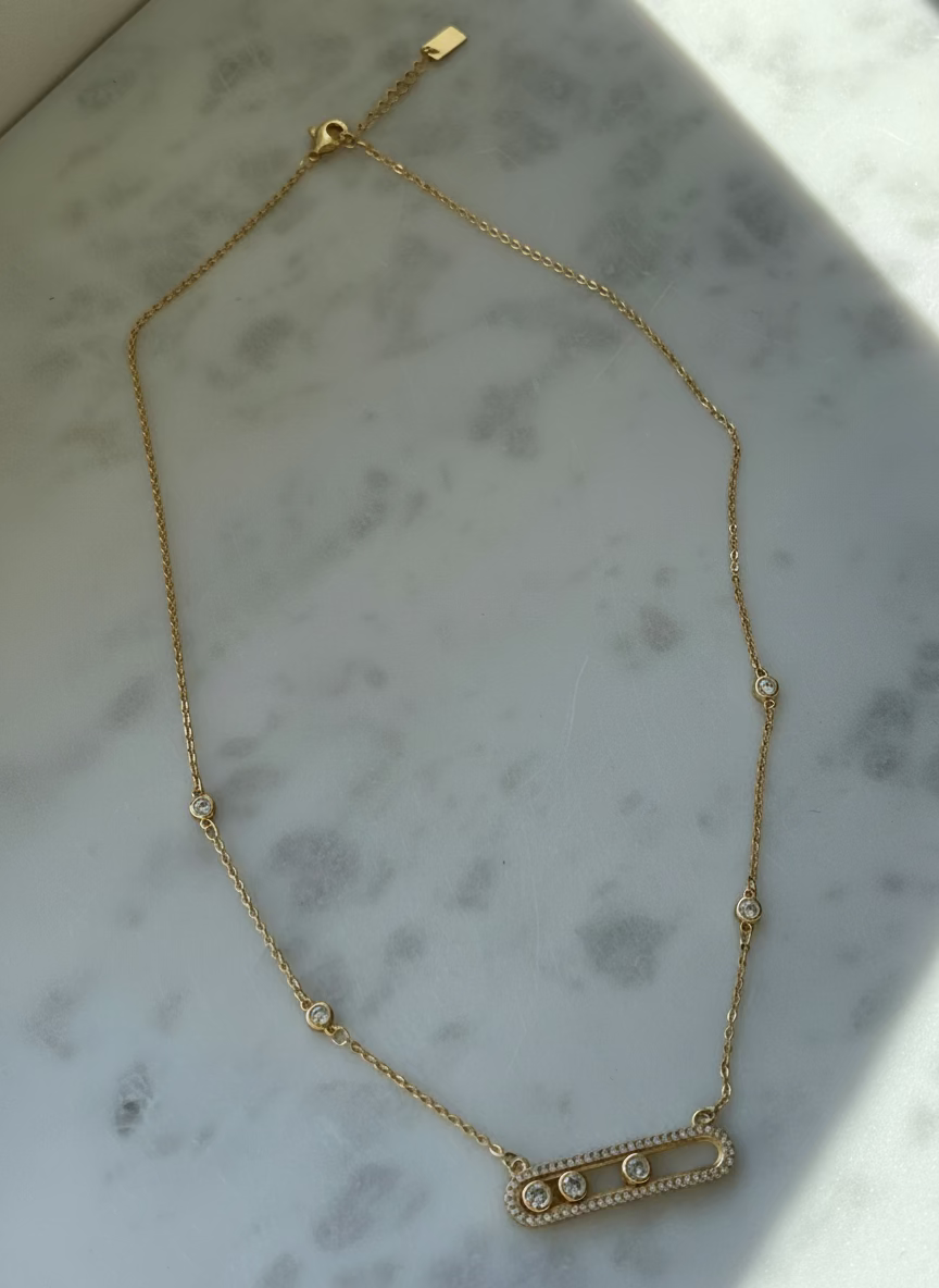 Belle Trio Slide Zircon Necklace | Sculpted Elegant Style
