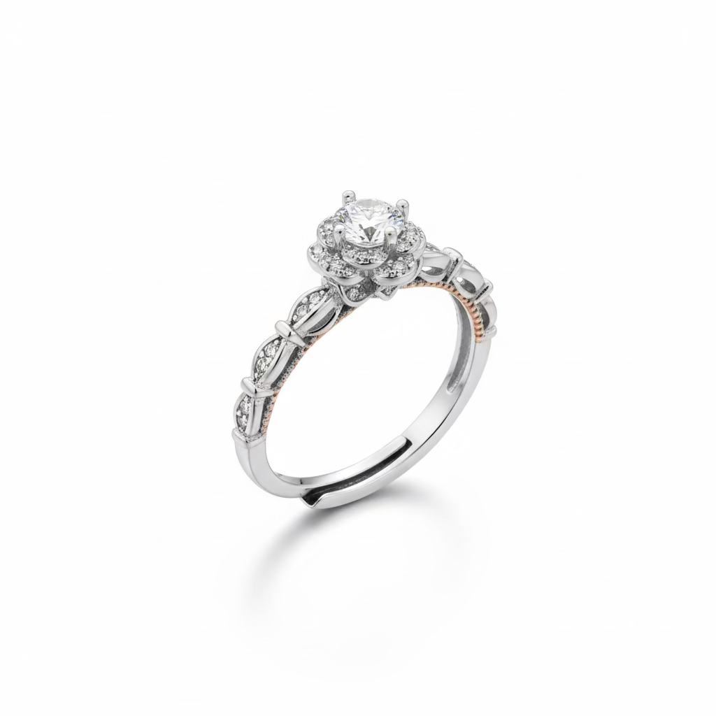 Dune 925 Sterling Silver Moissanite Halo Ring