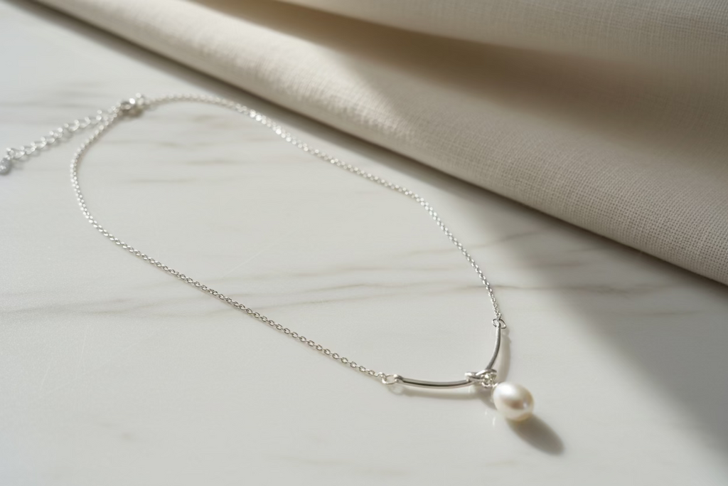 Eterna Sterling Silver 925 Pearl Drop Necklace | Timeless Minimalist Adjustable Chain