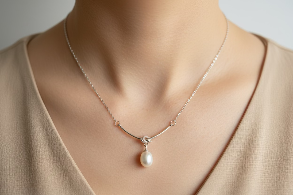 Eterna Sterling Silver 925 Pearl Drop Necklace | Timeless Minimalist Adjustable Chain