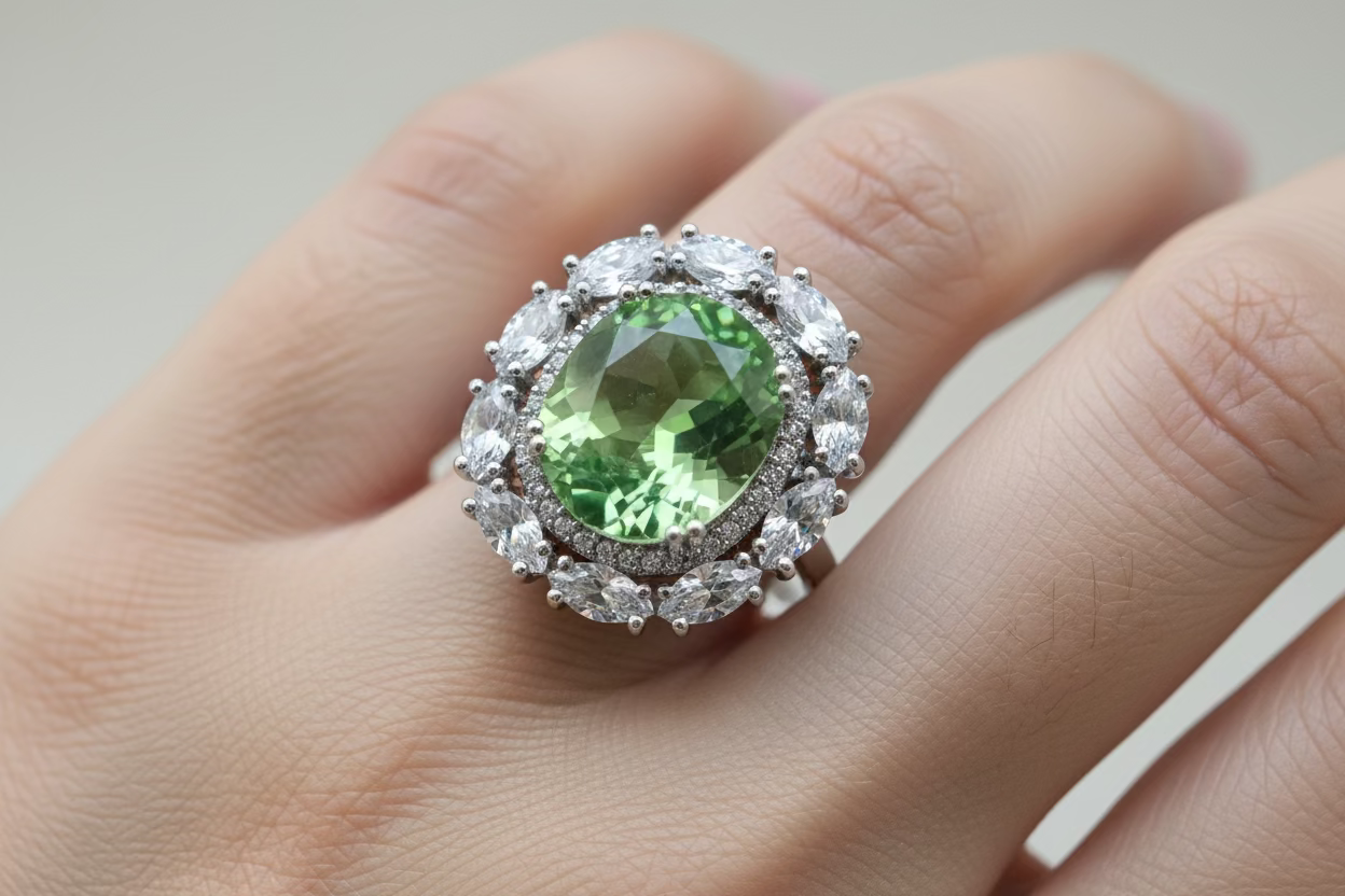 Oval Green Moissanite 925 Silver Ring | Luxury Shine
