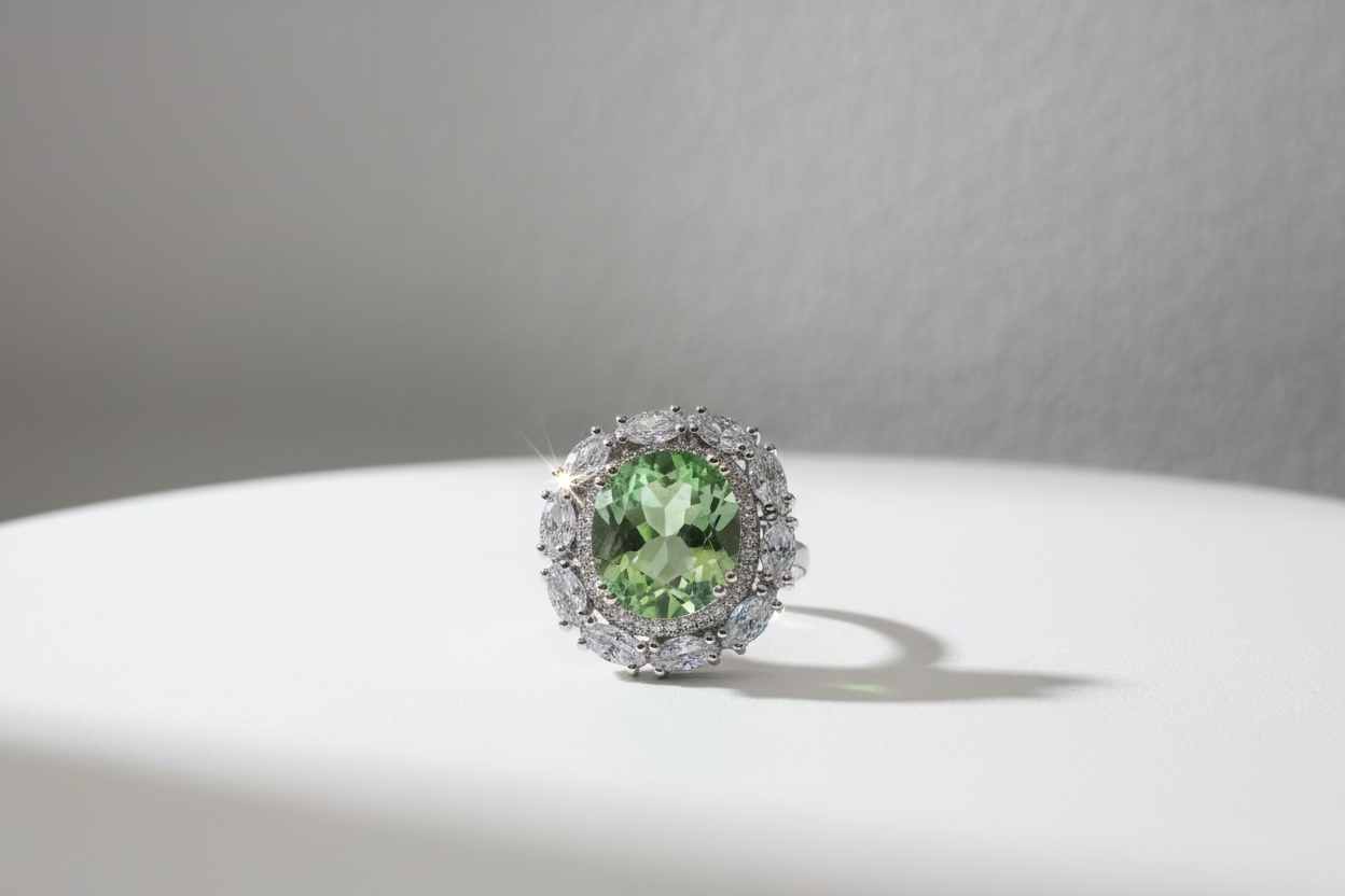 Oval Green Moissanite 925 Silver Ring | Luxury Shine
