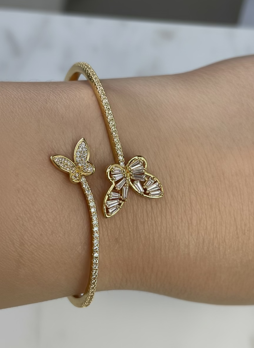 Floria Gold Butterfly Zircon Bangle | Romantic Everyday Wear