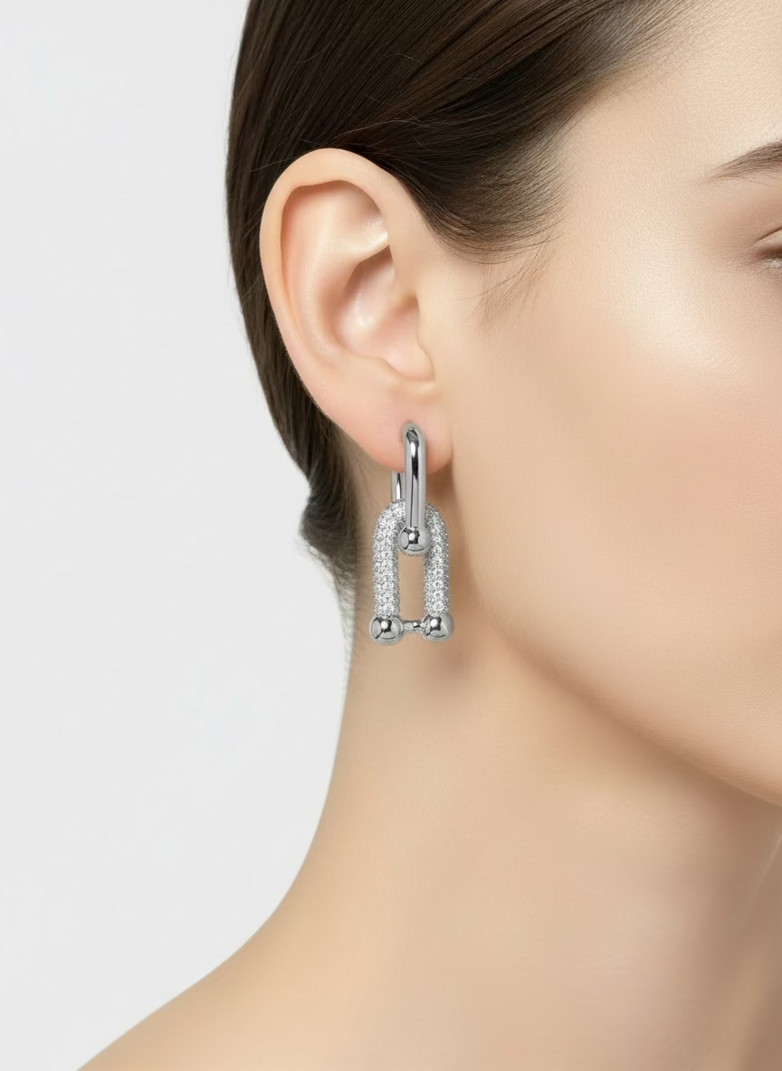 Amara Silver U Link Earrings | Bold Everyday Wear