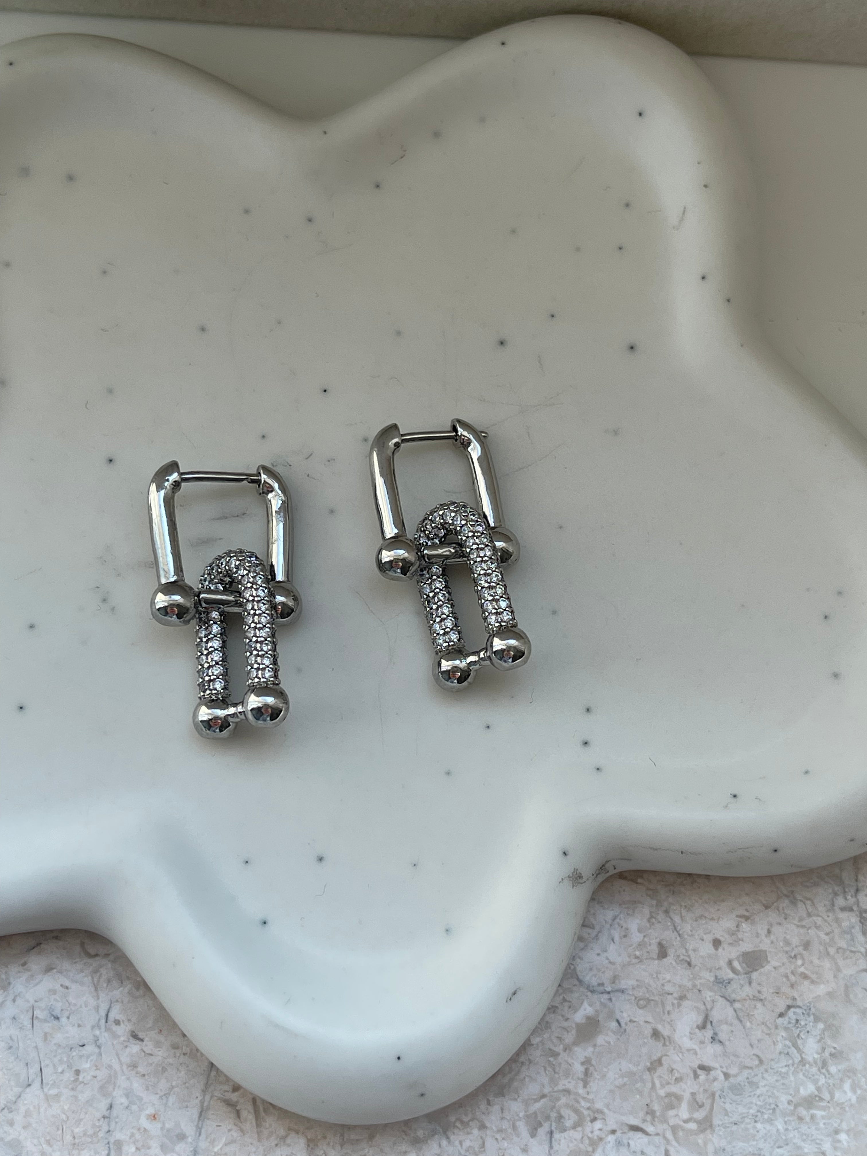 Amara Silver U Link Earrings | Bold Everyday Wear