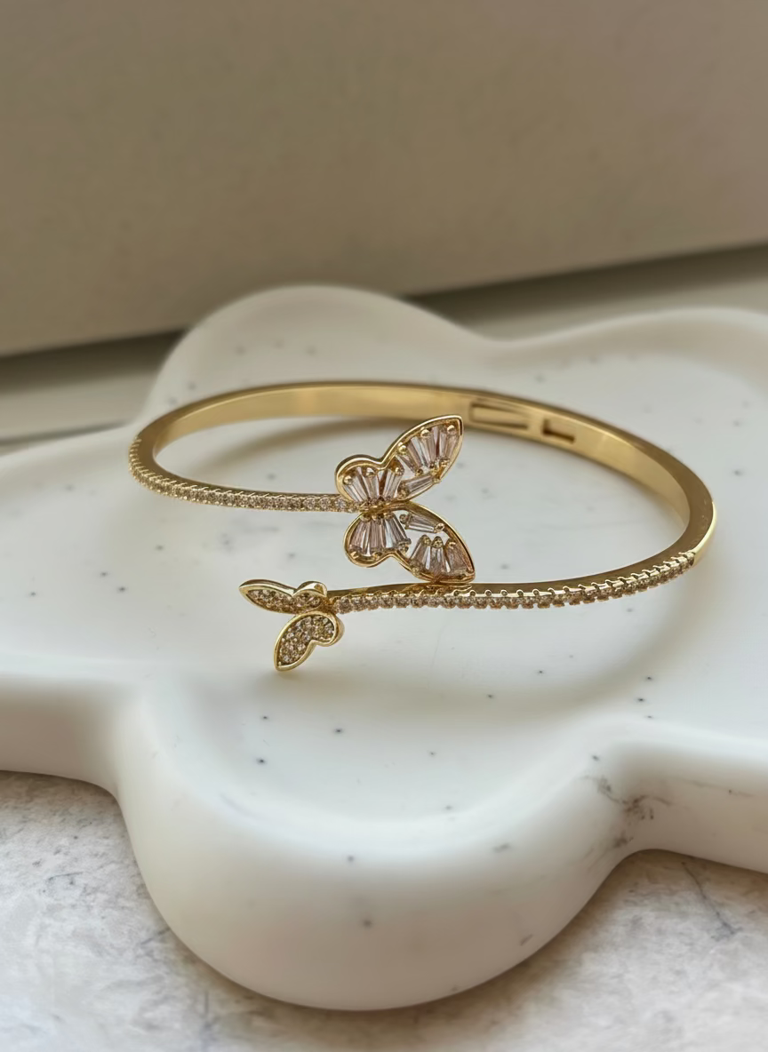 Floria Gold Butterfly Zircon Bangle | Romantic Everyday Wear