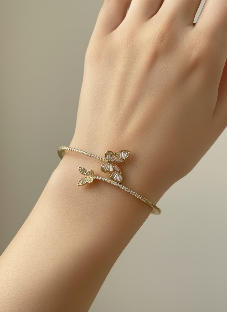 Floria Gold Butterfly Zircon Bangle | Romantic Everyday Wear