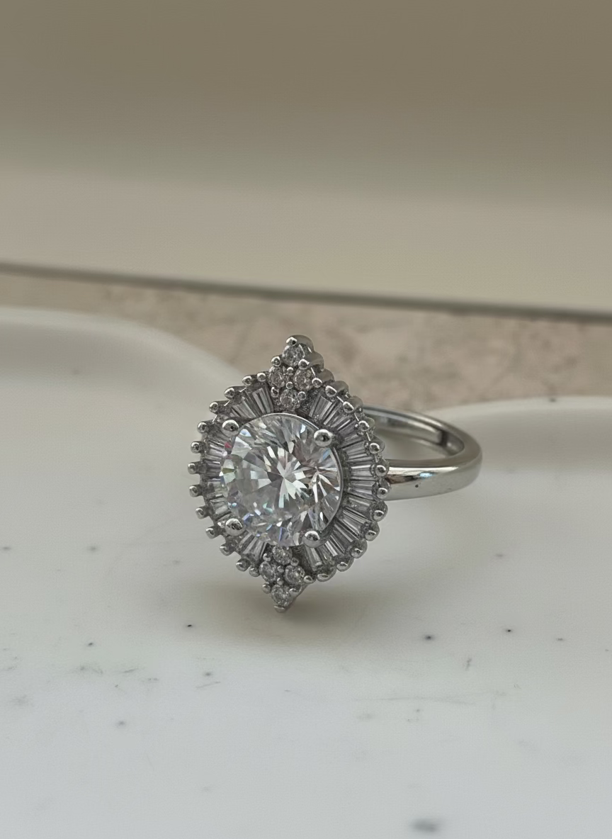 Opaline 925 Silver Moissanite Ring | Luxury & Elegance