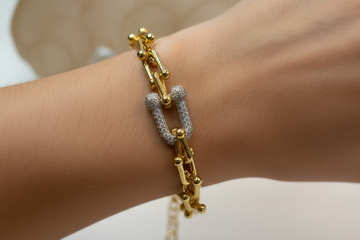 Luana U-Link Pave Chain Bracelet | 18K Gold Plated Adjustable Everyday Jewelry