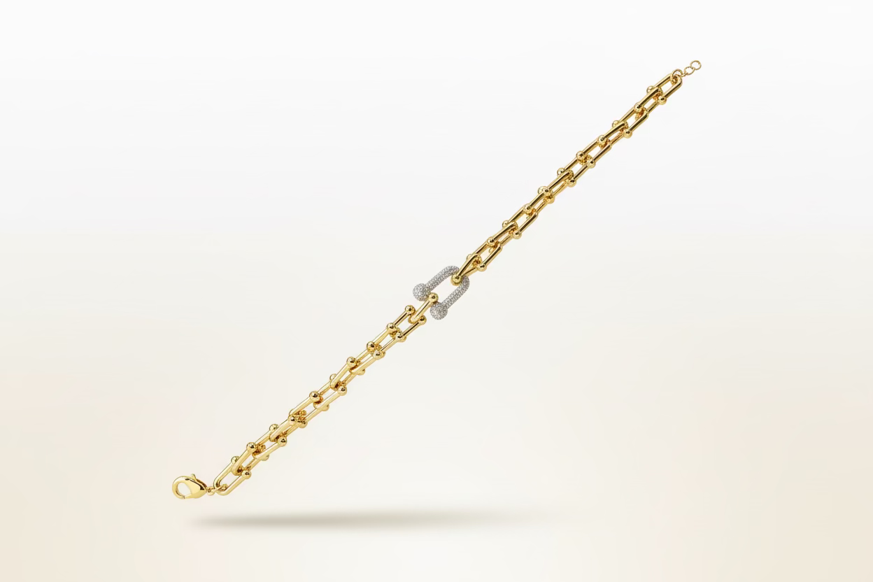 Luana U-Link Pave Chain Bracelet | 18K Gold Plated Adjustable Everyday Jewelry