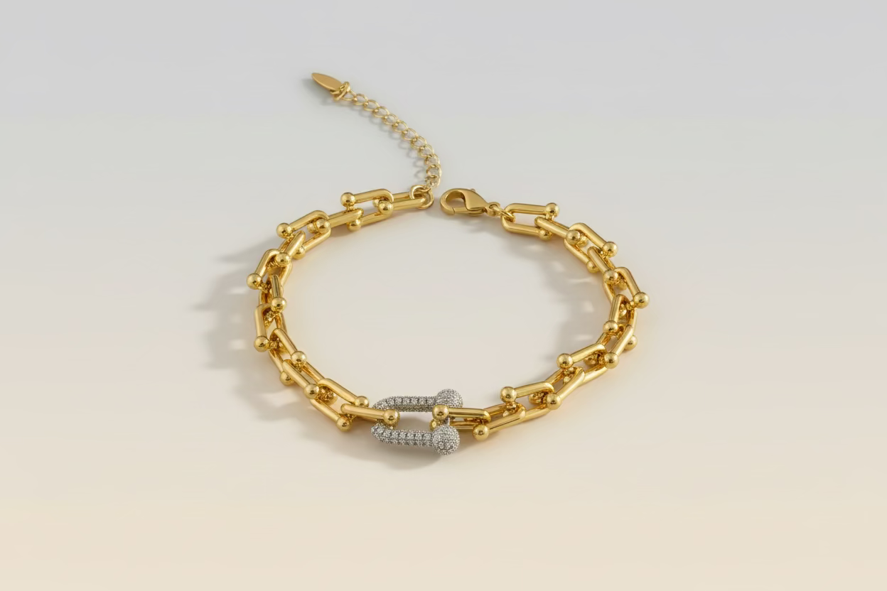 Luana U-Link Pave Chain Bracelet | 18K Gold Plated Adjustable Everyday Jewelry