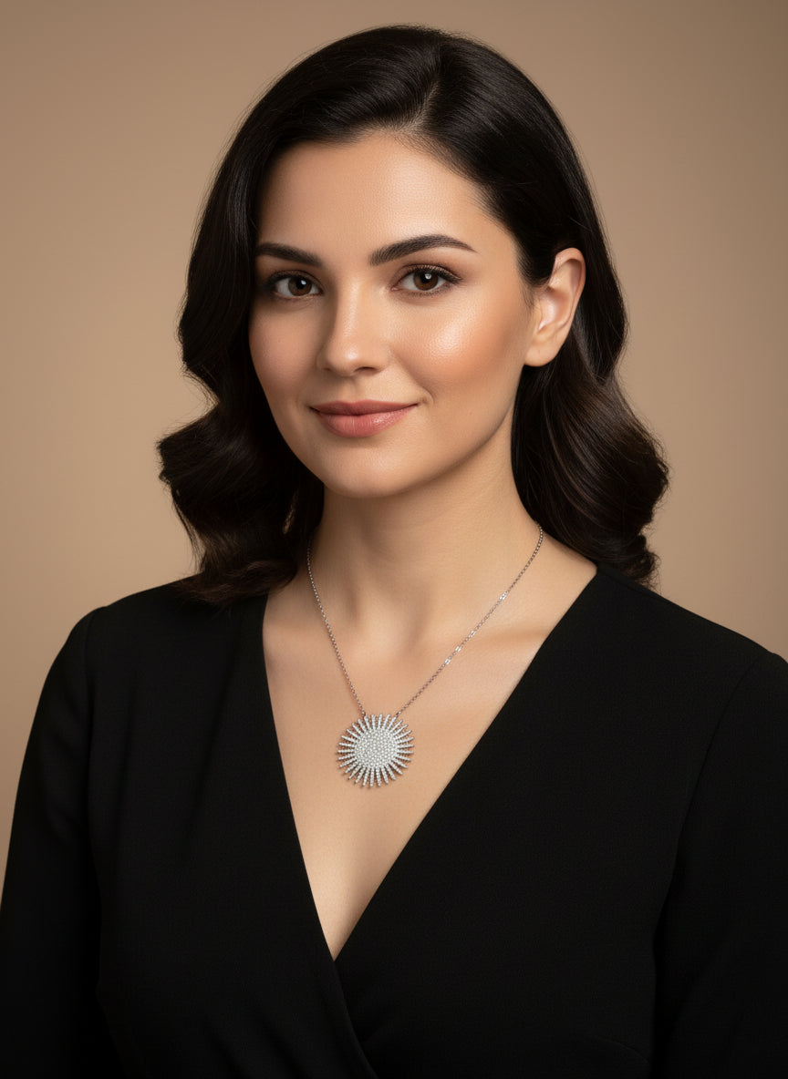 Lili Sunflower Shaped Pendant Necklace| Dainty Zircon Sparkle Piece for Her