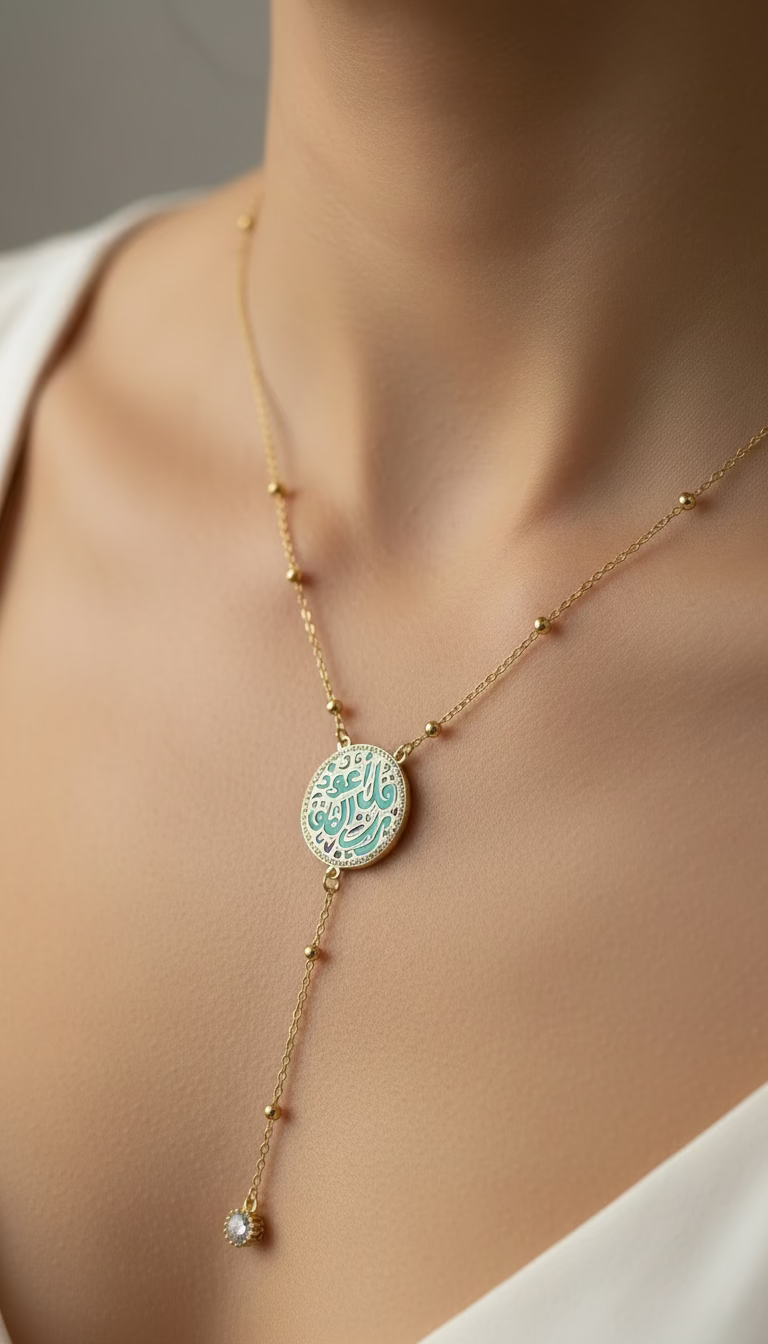 Zina Turquoise Calligraphy Necklace Gold | Romantic
