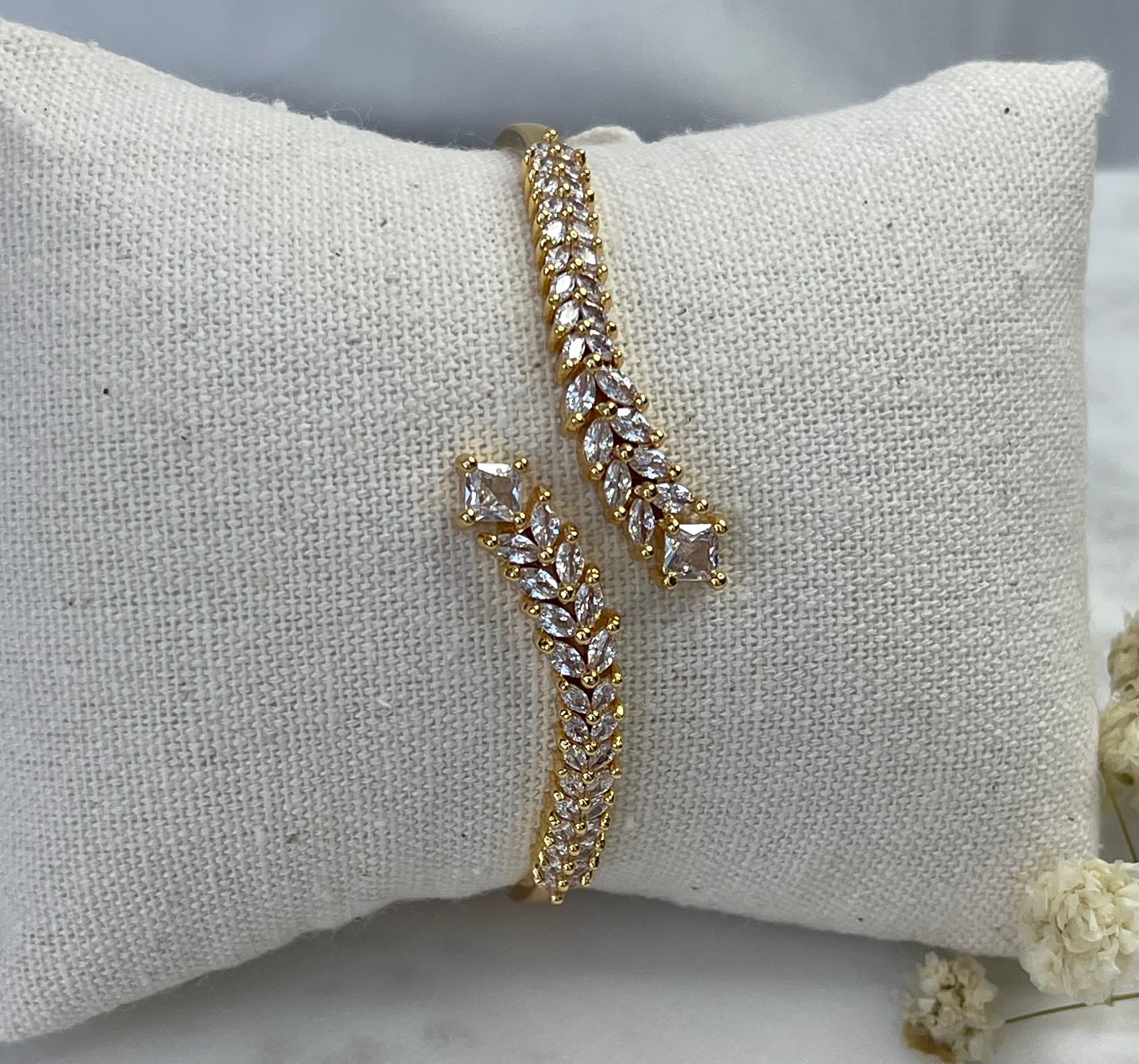 Aveline Zircon-Studded Gold Bangle Gold Bangle | Premium