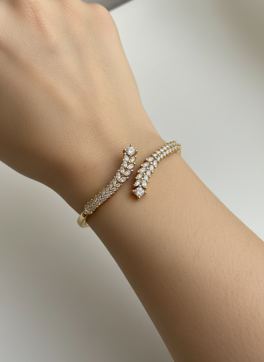 Aveline Zircon-Studded Gold Bangle Gold Bangle | Premium