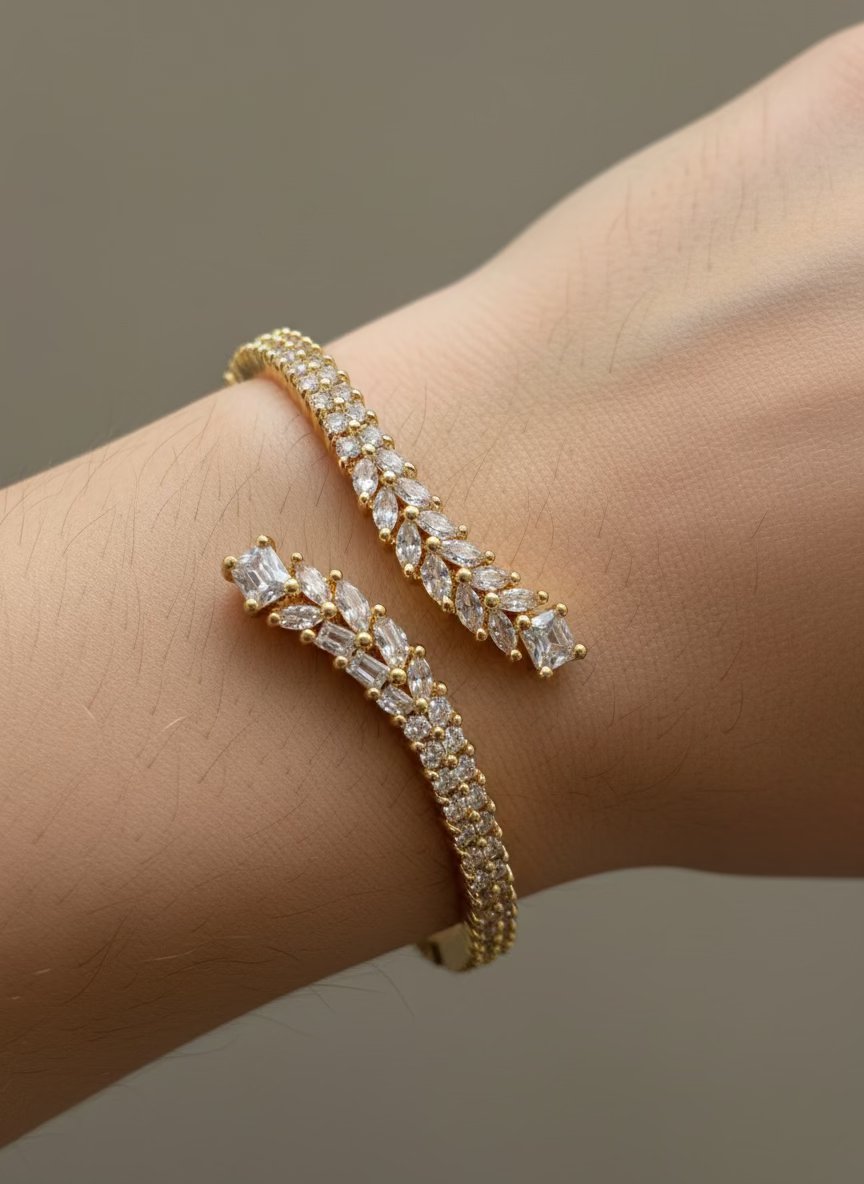 Aveline Zircon-Studded Gold Bangle Gold Bangle | Premium
