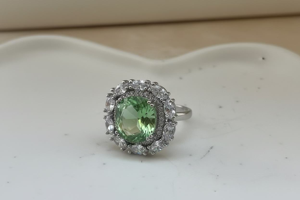 Oval Green Moissanite 925 Silver Ring | Luxury Shine