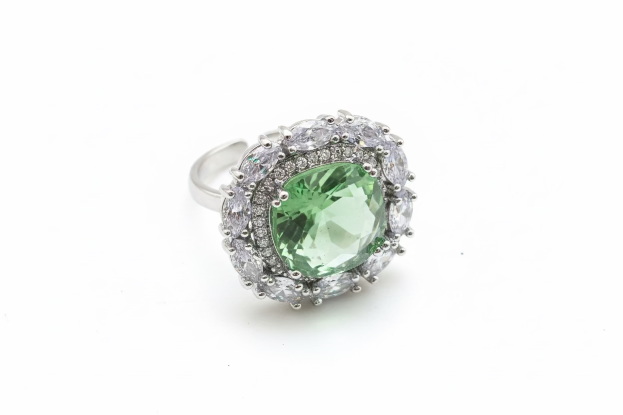 Oval Green Moissanite 925 Silver Ring | Luxury Shine