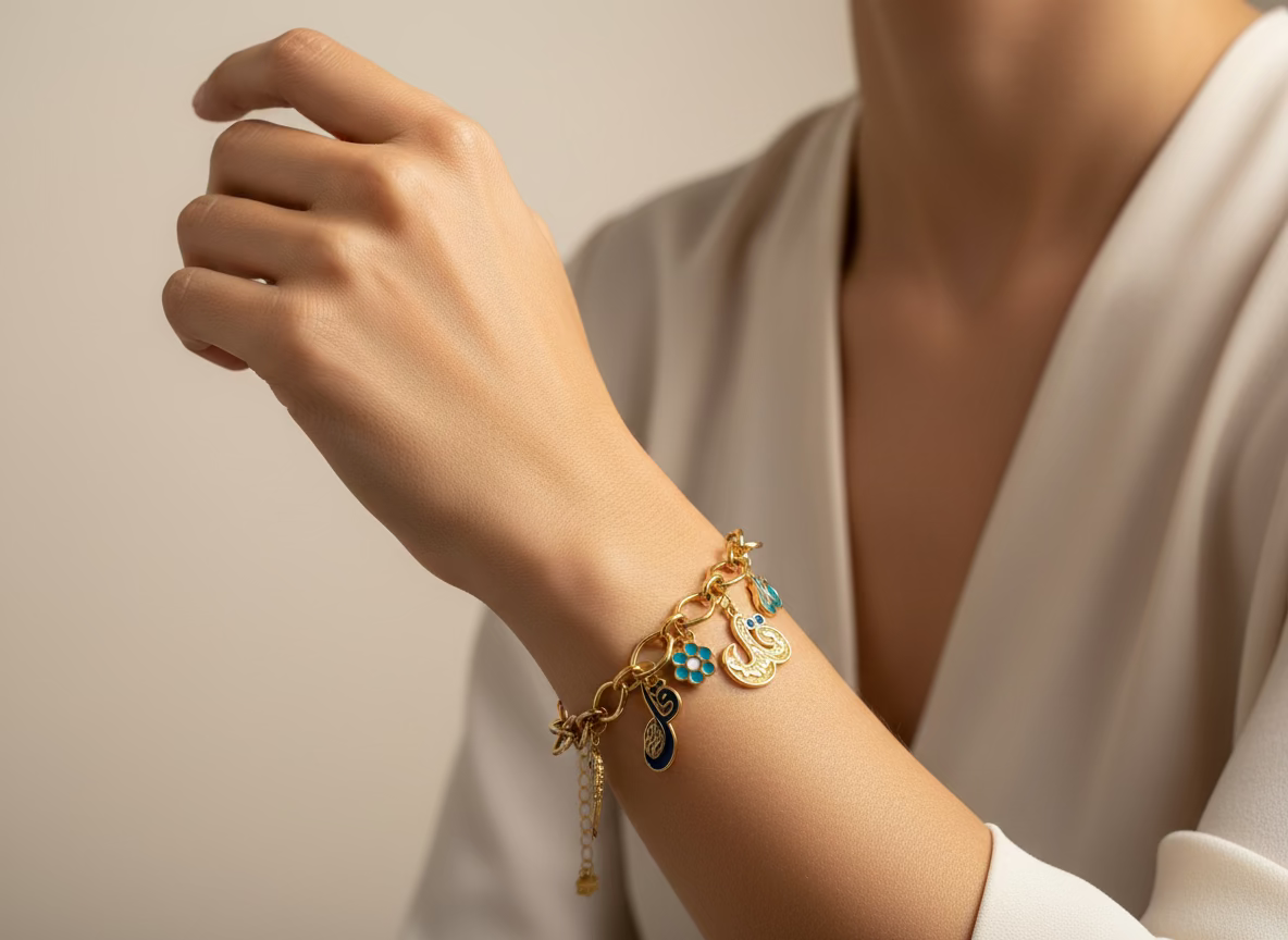 Ayla Gold Enamel Charm Bracelet | Regal Everyday Wear